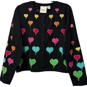 Vintage Michael Simon Light Balloon Heart Embroidered Cardigan Y2K Rare Large
